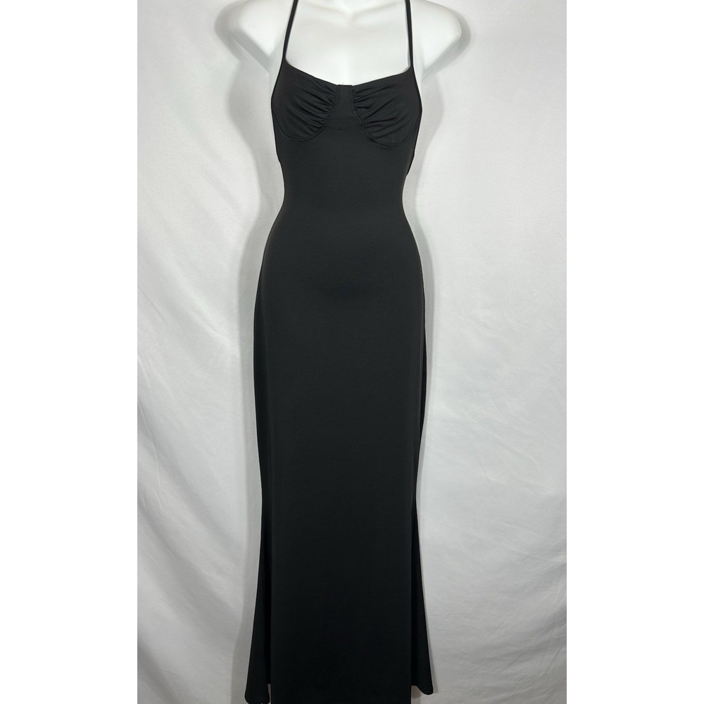 Black Long Dress‎ Fitted Size M Y2K Fairy Grunge Romantic Goth Witchy Vamp Event